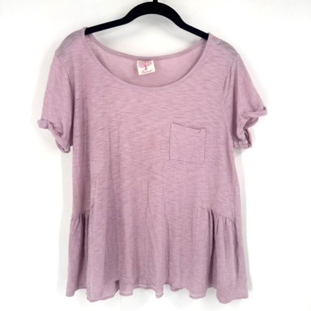 Freeloader Heathered purple scoop neck pocket baby doll shirt Medium 100% cotton